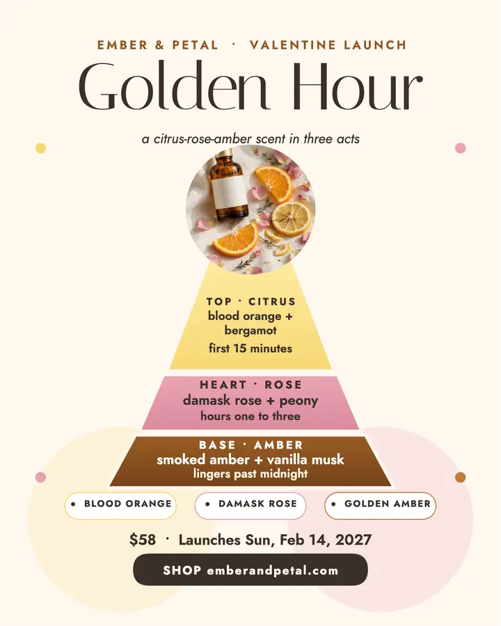 Golden Hour scent launch post: perfume launch post template
