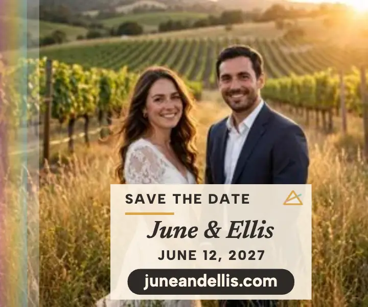 June and Ellis golden hour wedding save date ad: save the date ad template