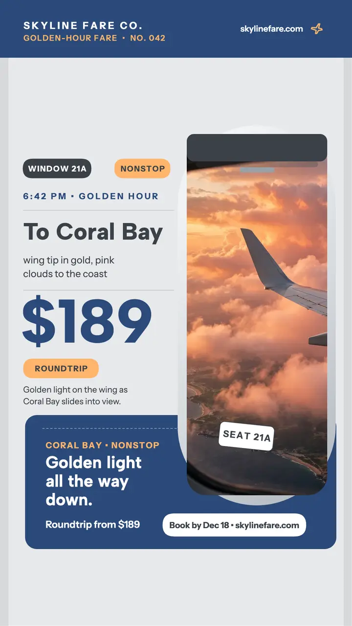 Skyline Fare golden-hour wing window story template