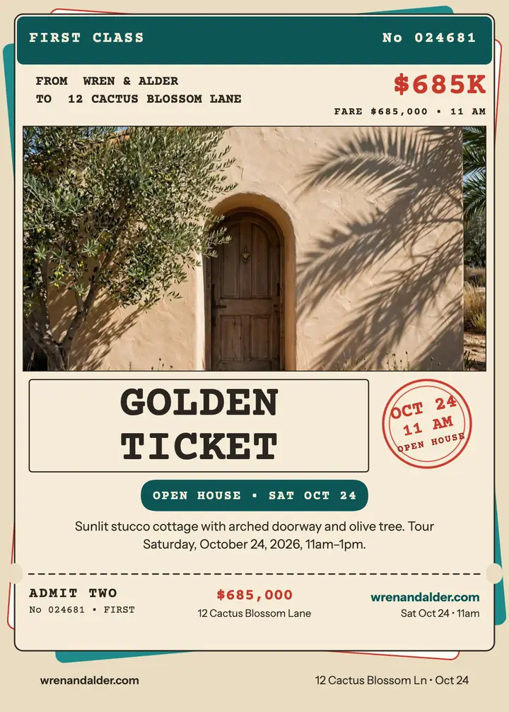 Golden ticket open house invitation: open house invitation template
