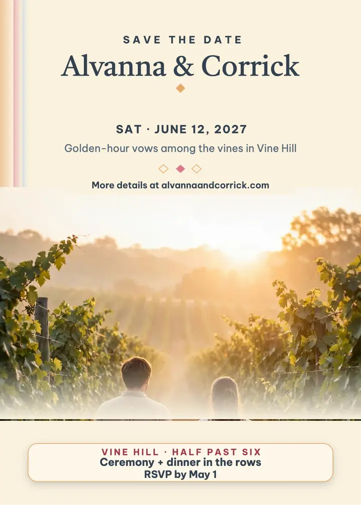 Alvanna and Corrick vineyard save the date template