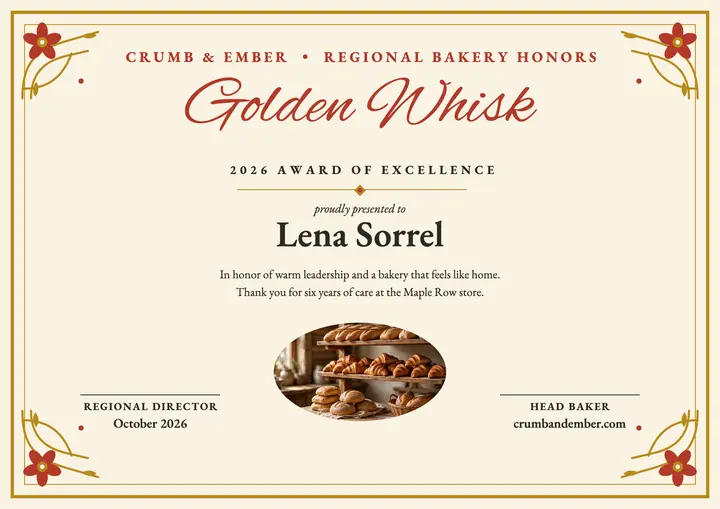 Golden Whisk bakery certificate template