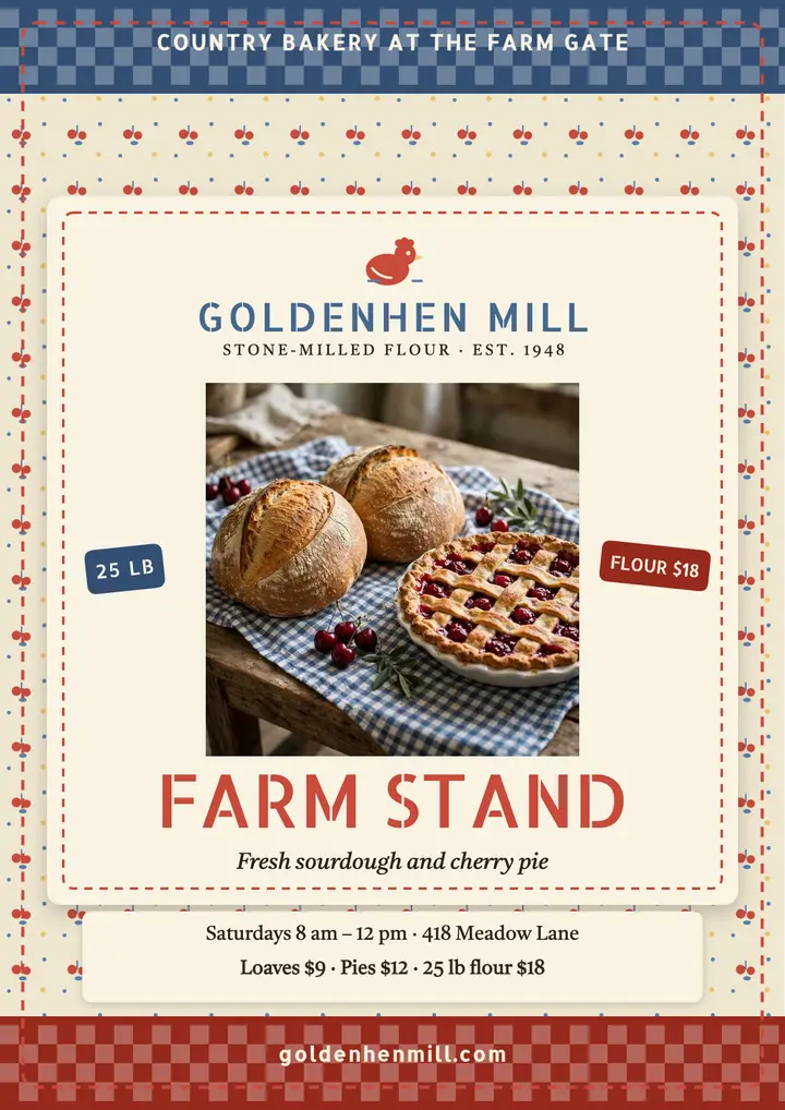 Goldenhen Mill farm stand bakery flyer template