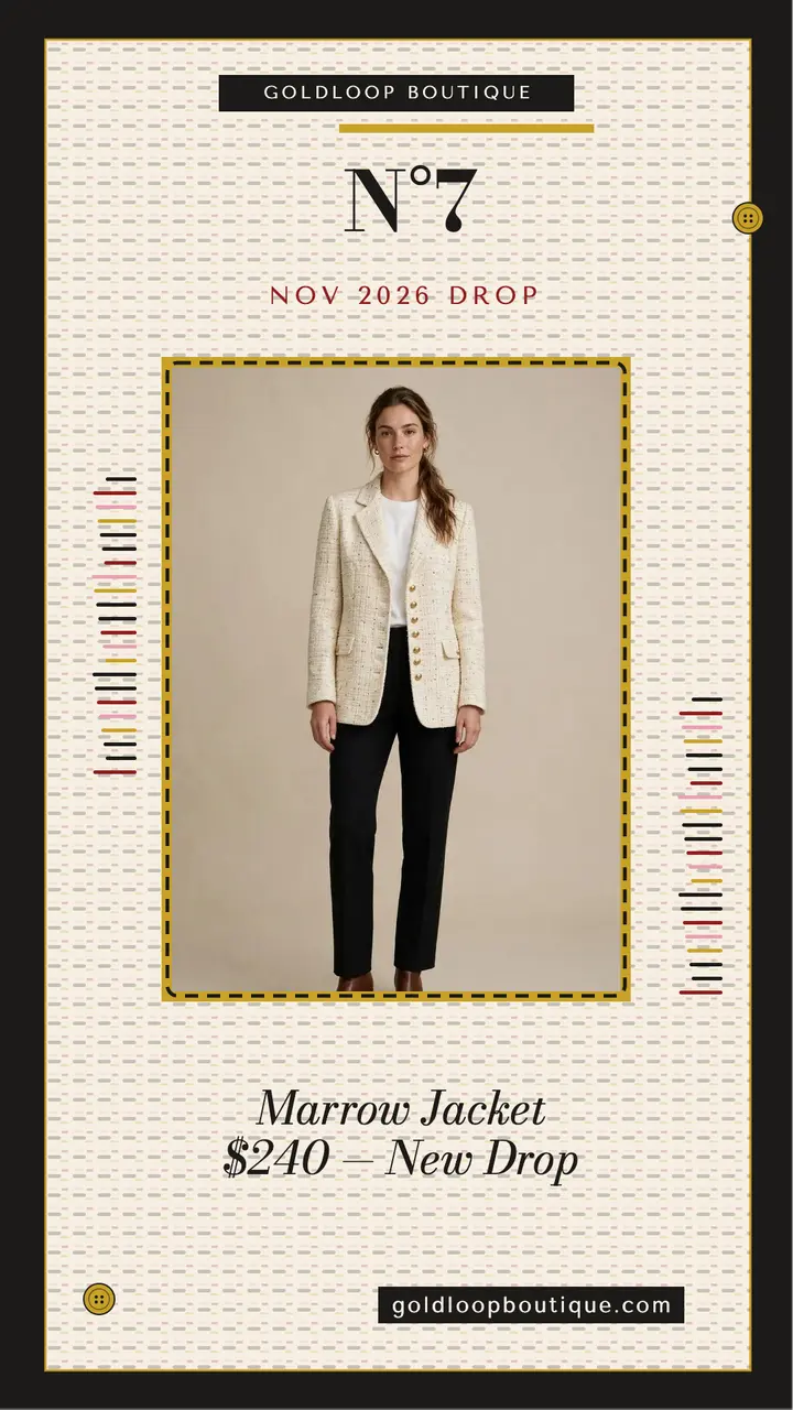 Goldloop tweed jacket drop story: tweed jacket story template