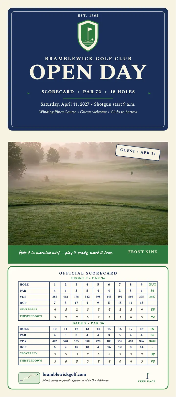 Bramblewick open day golf scorecard template