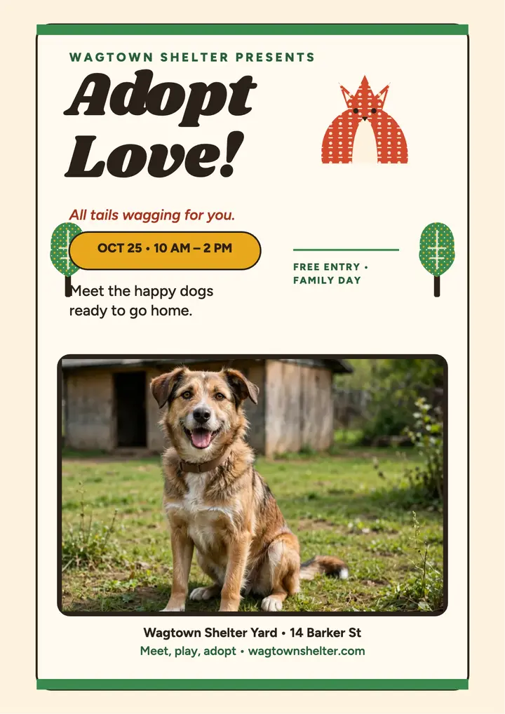 Wagtown Shelter adoption day flyer template