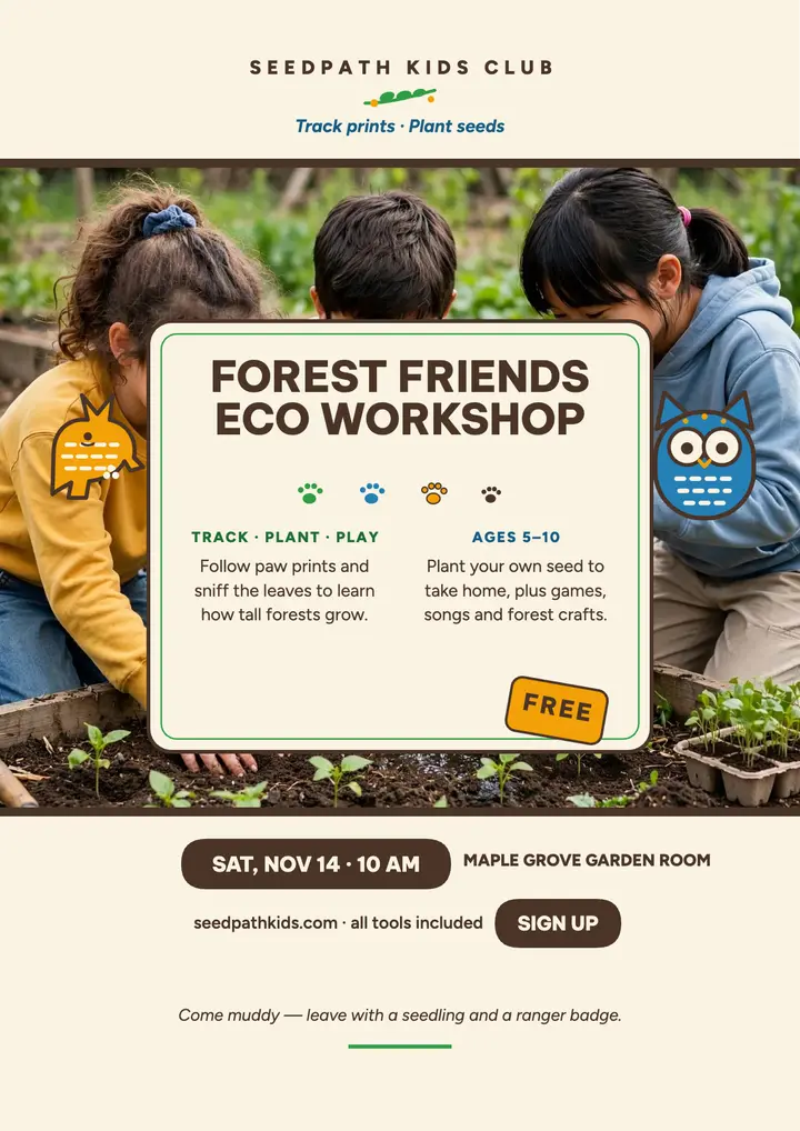 Seedpath forest friends eco workshop flyer template