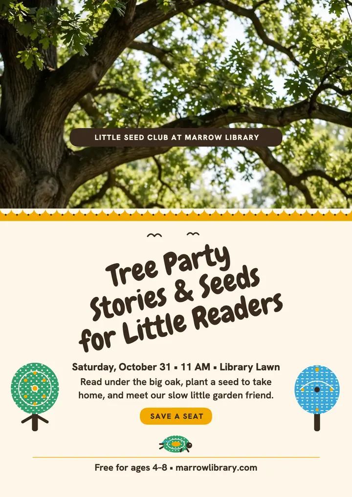 Little Seed Club tree party flyer: kids tree party flyer template