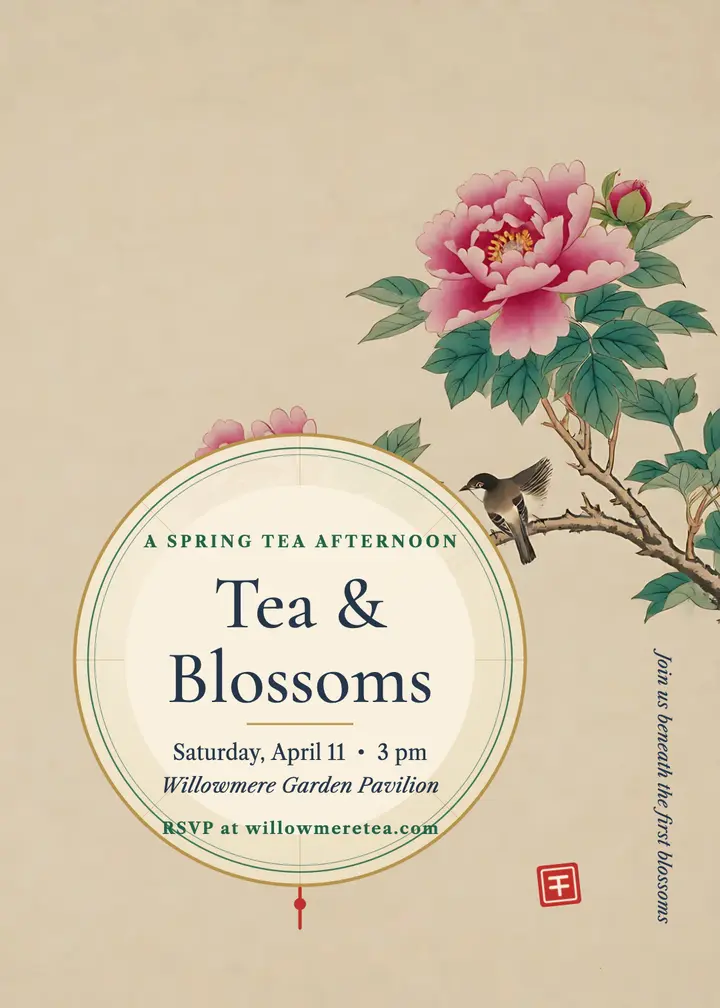 Willowmere spring tea afternoon gongbi invitation template