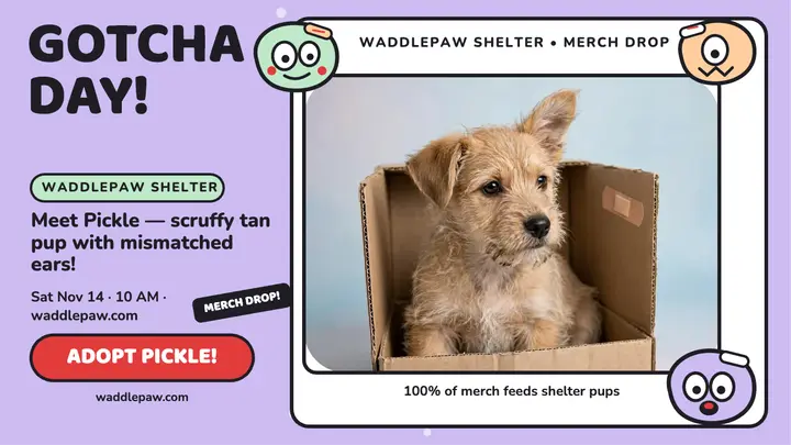 Waddlepaw gotcha day monster thumbnail template
