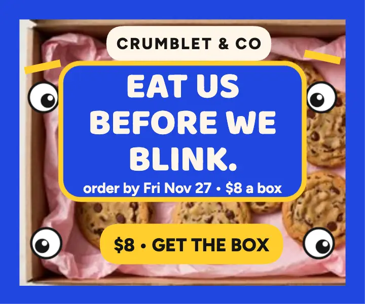 Crumblet cookie box googly eye ad template
