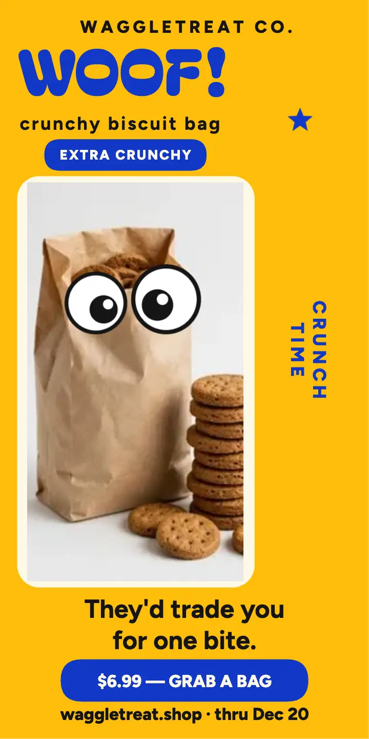 Waggletreat googly-eye treat half page ad template