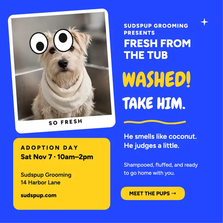 Sudspup groomer adoption day googly post template