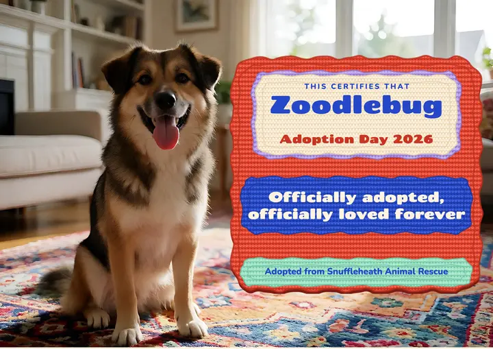 Zoodlebug rescue dog adoption certificate, tufted rug template