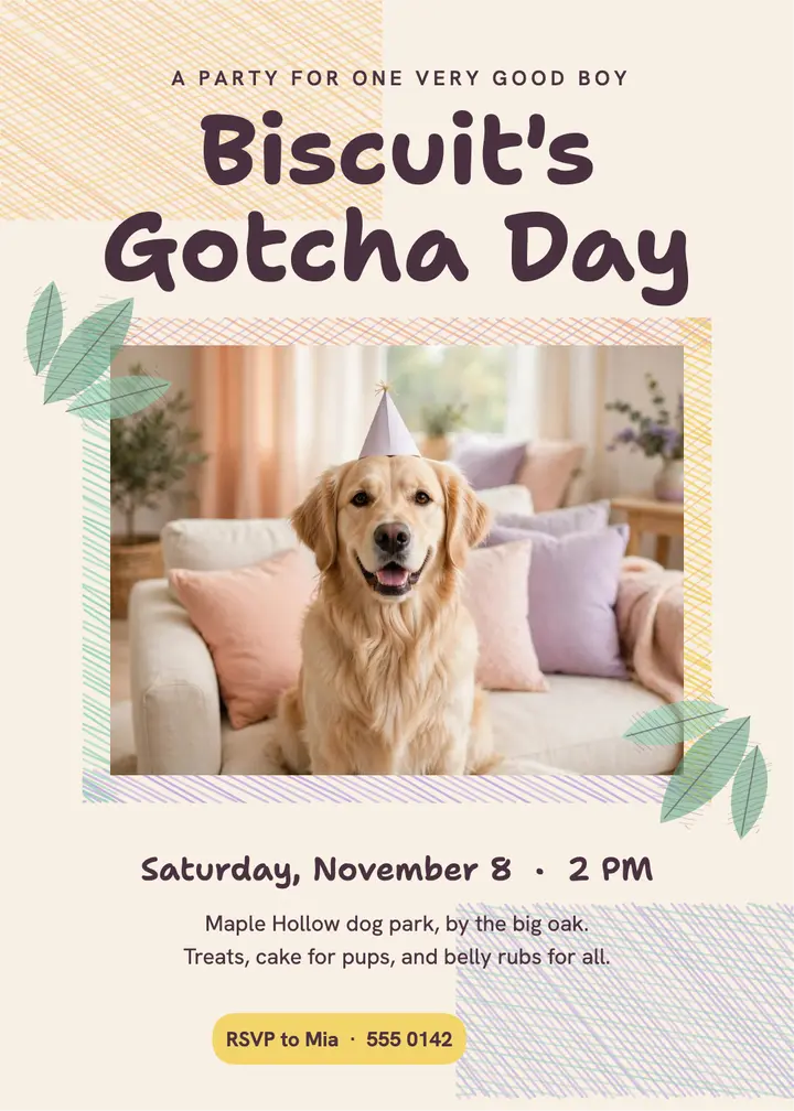 Biscuit's gotcha day colored pencil invitation: gotcha day invitation template