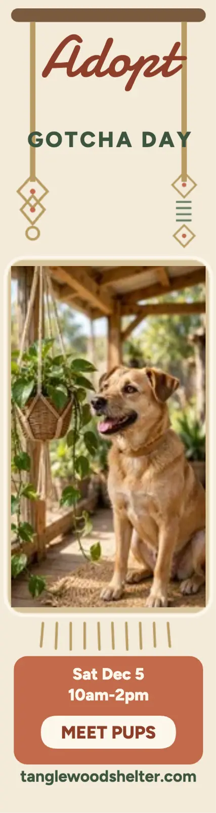 Tanglewood Shelter gotcha day macrame ad template