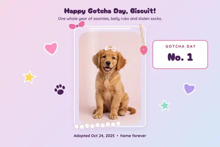 Biscuit gotcha day photocard postcard template
