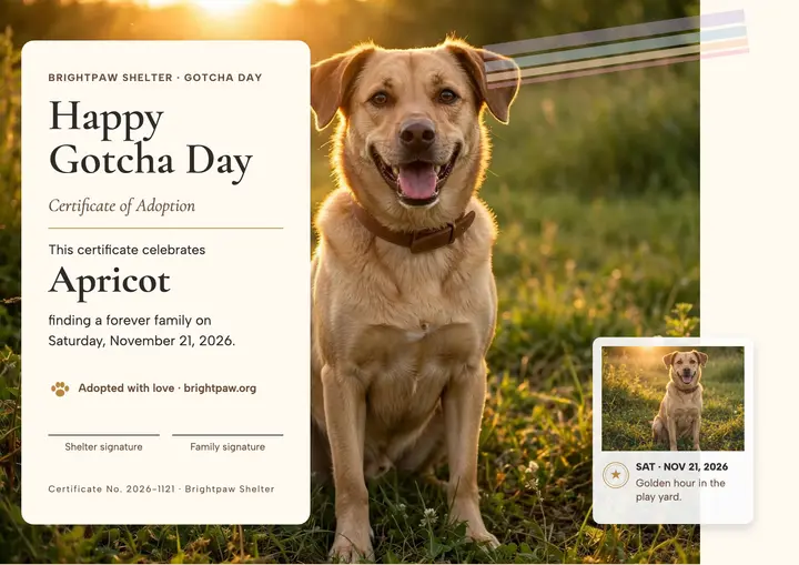 Brightpaw Gotcha Day dog certificate template