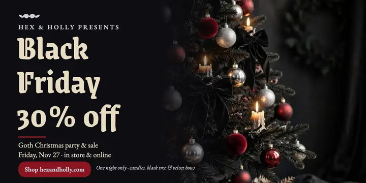 Hex and Holly goth Black Friday sale post: black friday sale post template