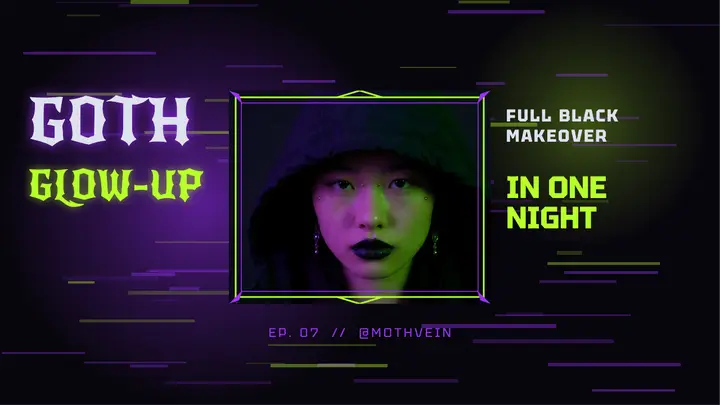 Goth glow-up makeover thumbnail, cyber goth template