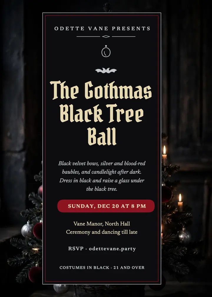 Gothmas black tree ball invitation template