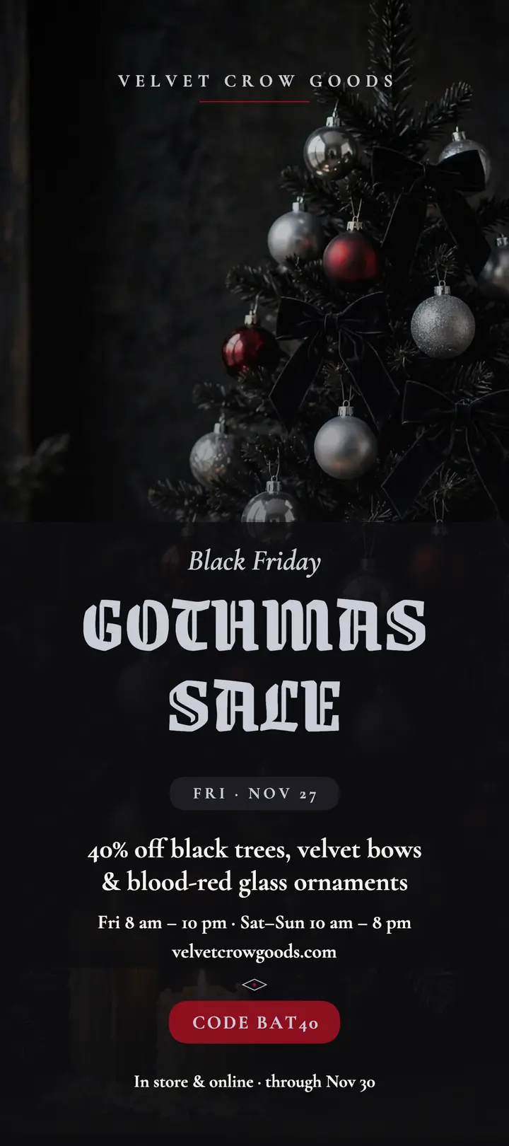 Velvet Crow Gothmas sale rack card template
