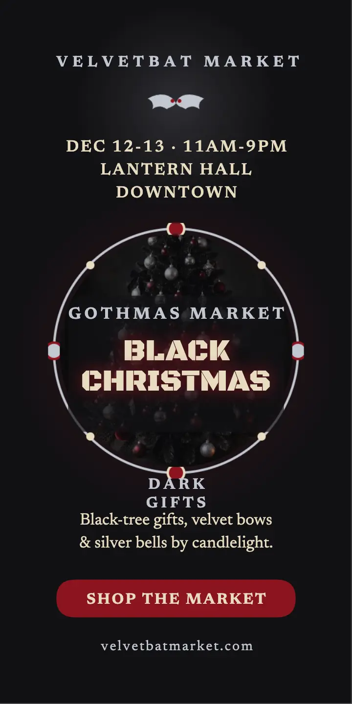 Velvetbat Gothmas market half-page ad: christmas market ad template