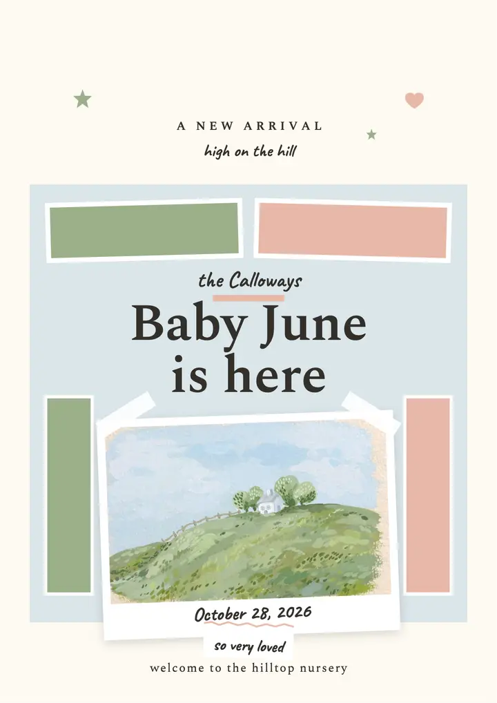 Calloway baby June gouache announcement template