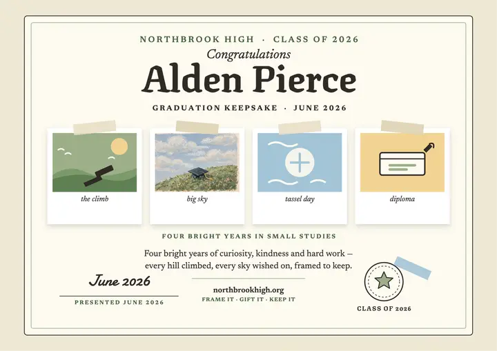 Alden Pierce graduation keepsake certificate template