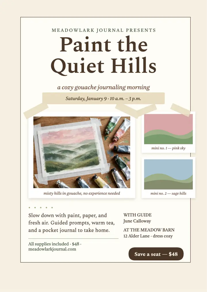 Gouache journal retreat flyer, meadow template