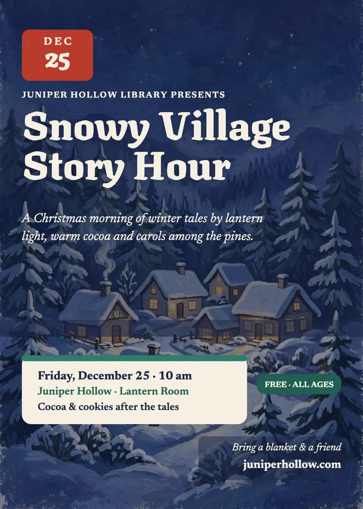 Snowy village story hour invitation template