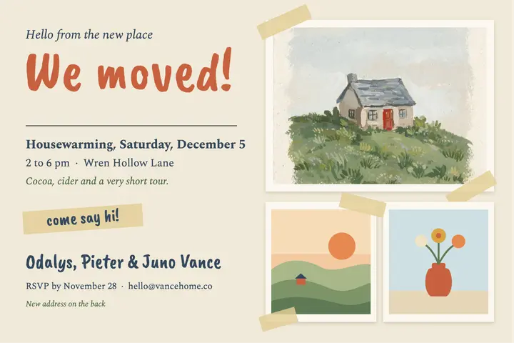 Vance housewarming taped gouache postcard template