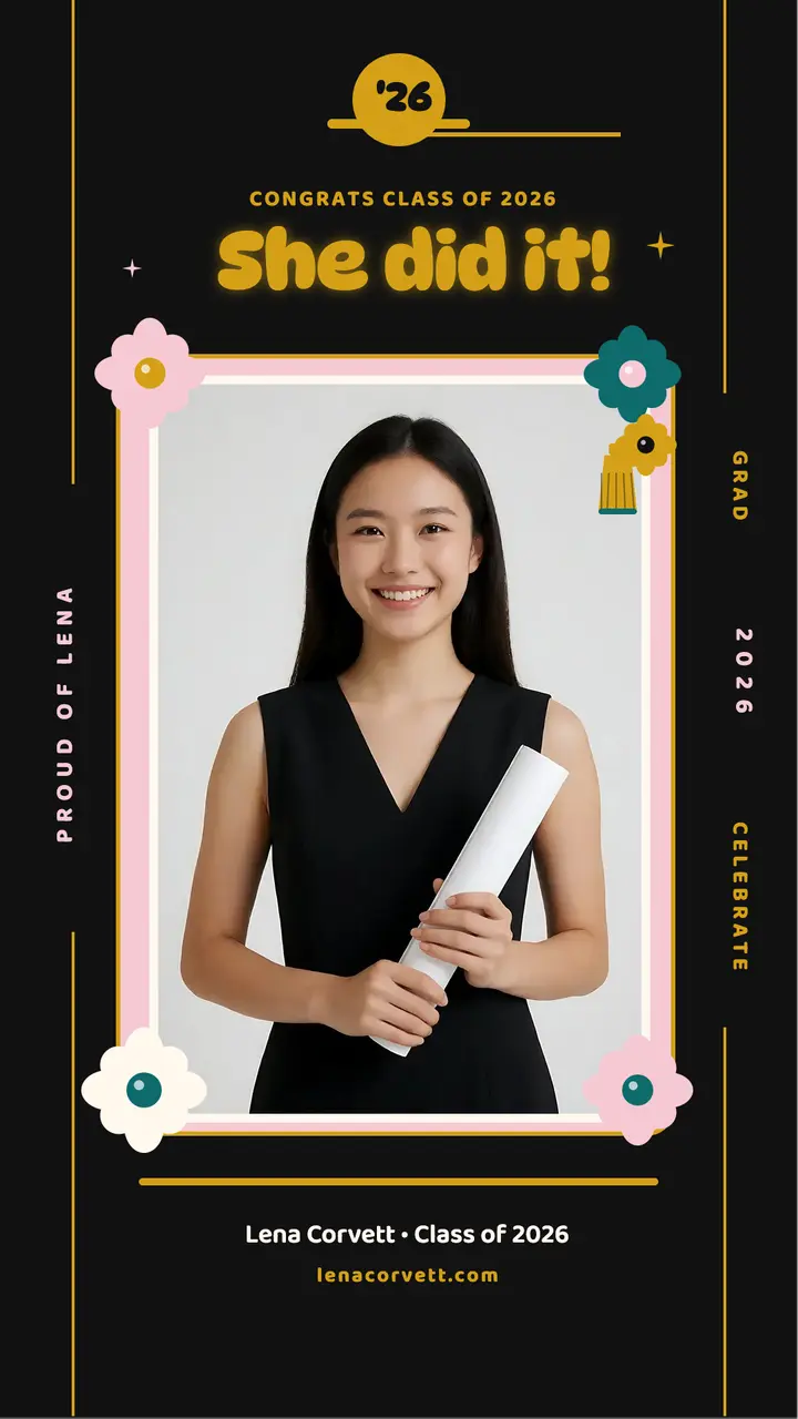 Lena graduation decorated cap story: graduation announcement story template