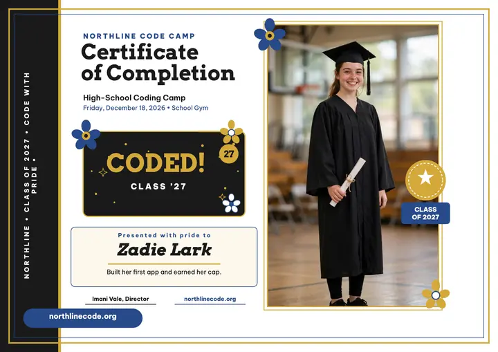 Northline Code Camp graduation certificate template