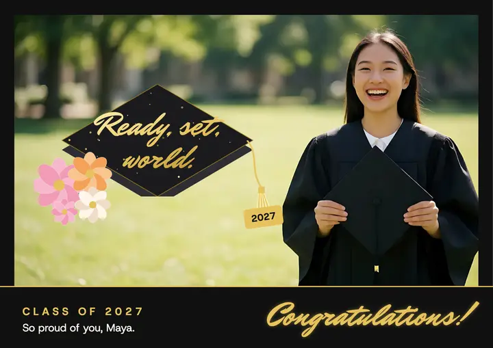 Class of 2027 decorated grad cap card template
