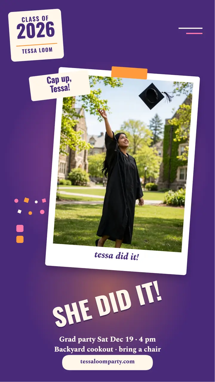 Tessa Loom grad cap toss story template