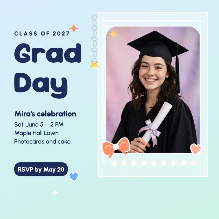 Grad day photocard: graduation celebration post template