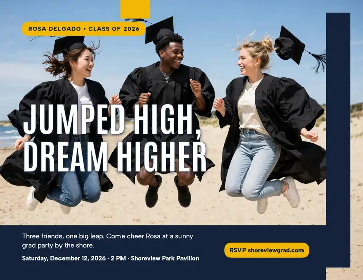 Rosa Delgado grad jump party flyer: graduation party flyer template