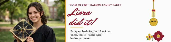 Liora grad party banner, cap and gold template