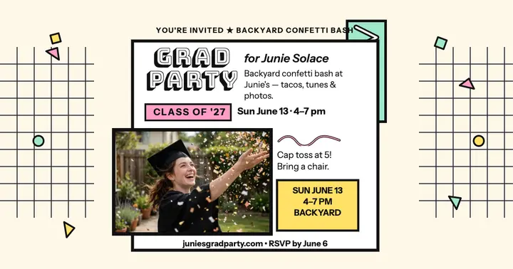 Junie Solace backyard grad party invite: graduation party invite template