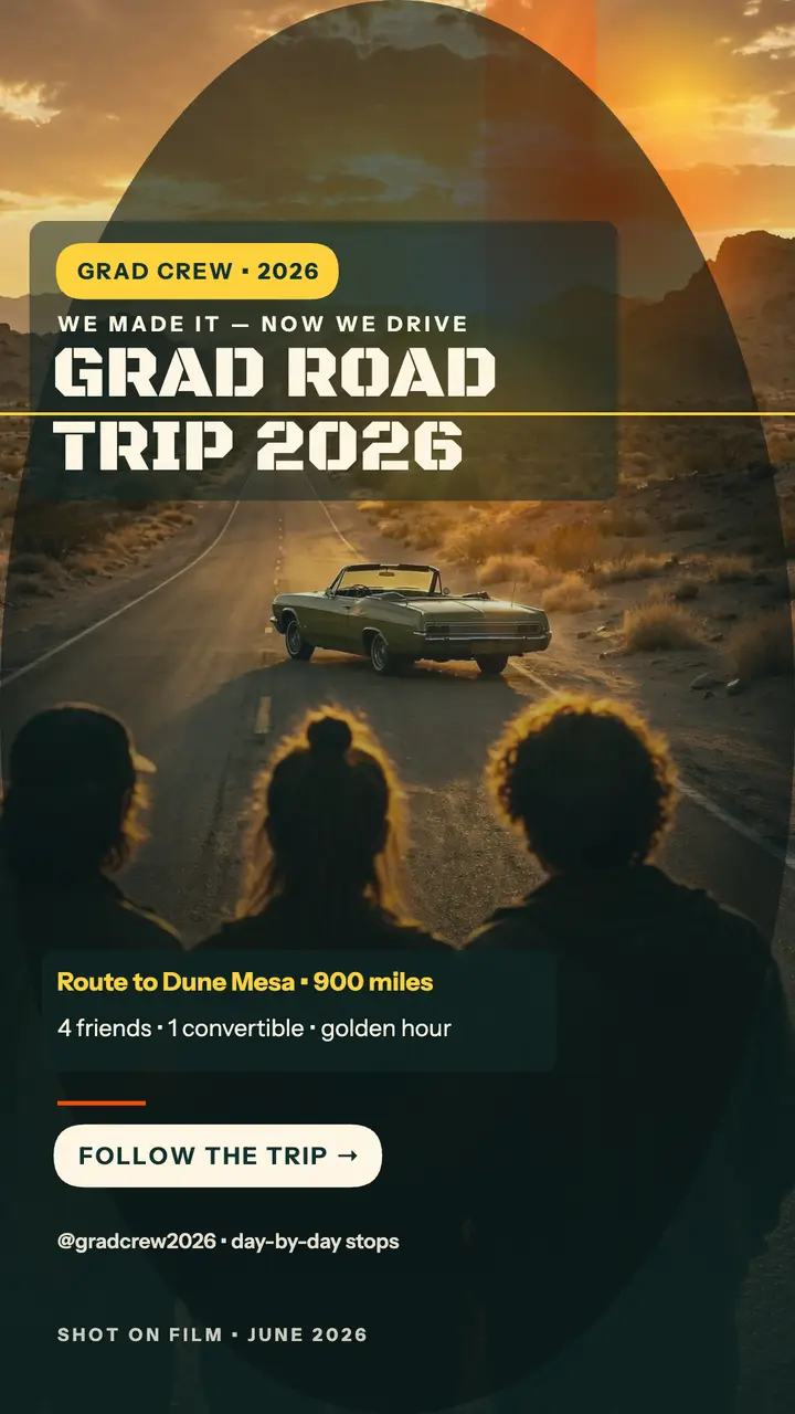 Grad Crew road trip story, lomo film template