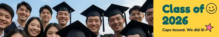 Class of 2026 group selfie cover: graduation linkedin page cover template