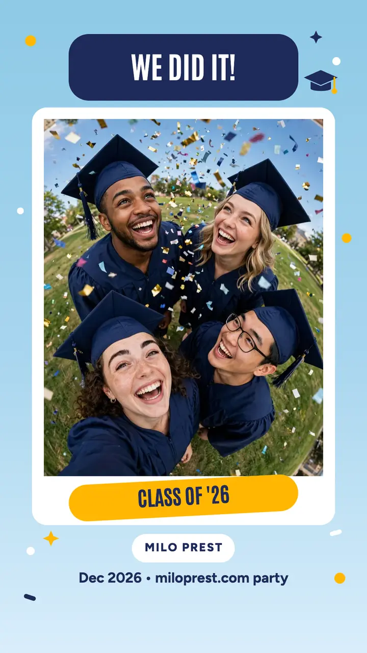 Milo Prest grad selfie confetti story template