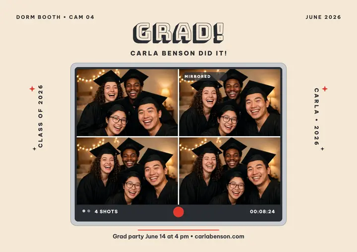 Carla Benson grad webcam booth certificate: graduation announcement certificate template