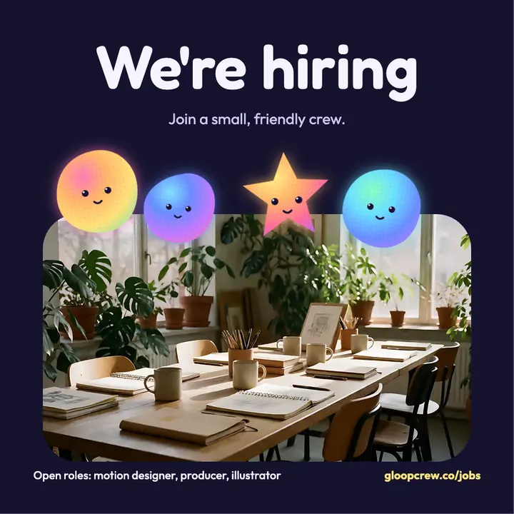 Gloopcrew we're hiring: we're hiring post for a creative studio template