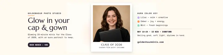Goldenhour graduation minis aura banner: graduation minis banner template