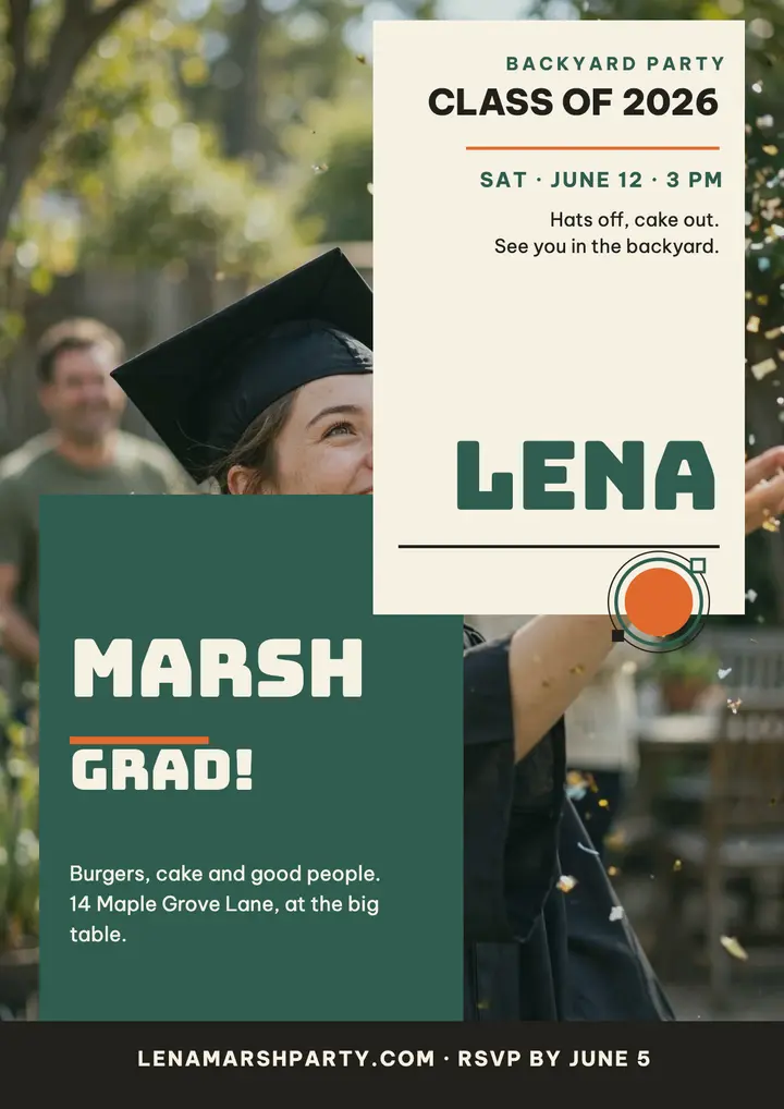 Lena Marsh graduation backyard party flyer template