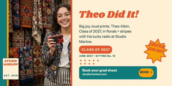 Theo grad clash portrait post: graduation announcement post template