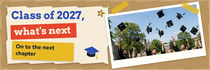 Class of 2027 graduate profile header, paper collage: graduation x header template