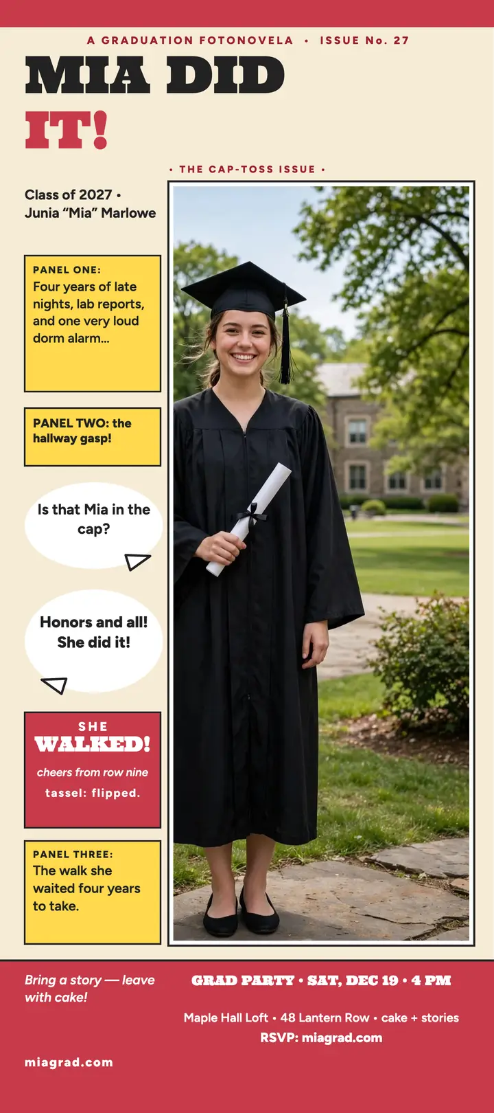 Mia Did It graduation comic card: graduation comic card template